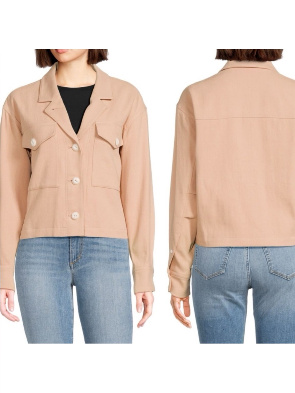 Rag & Bone Light Pink Jessie Cropped Twill Patch Pockets Shirt Jacket